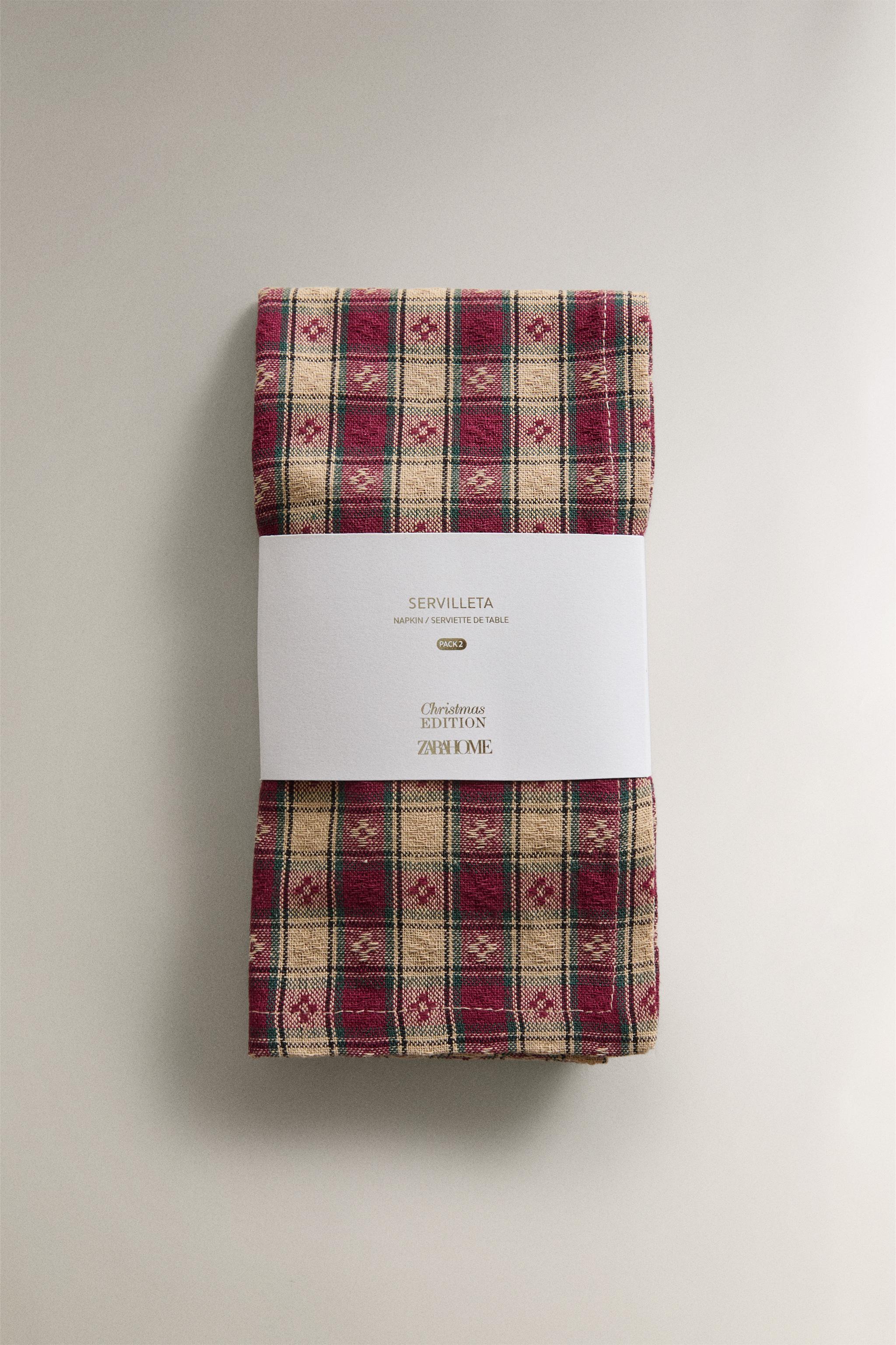 SET OF DYED THREAD CHECK CHRISTMAS NAPKINS (SET OF 2)